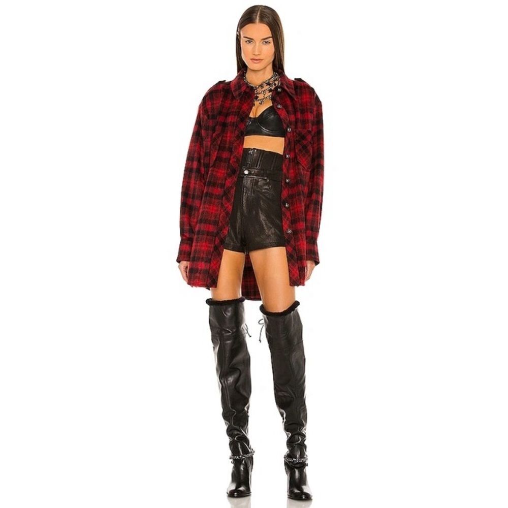 Dundas x Revolve London Oversized Shirt in Red Plaid Size Small